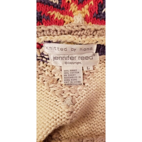 Women's Vintage Sweater Jennifer Redd Knitted by Hand Size Large Bohemian Floral - Picture 5 of 6